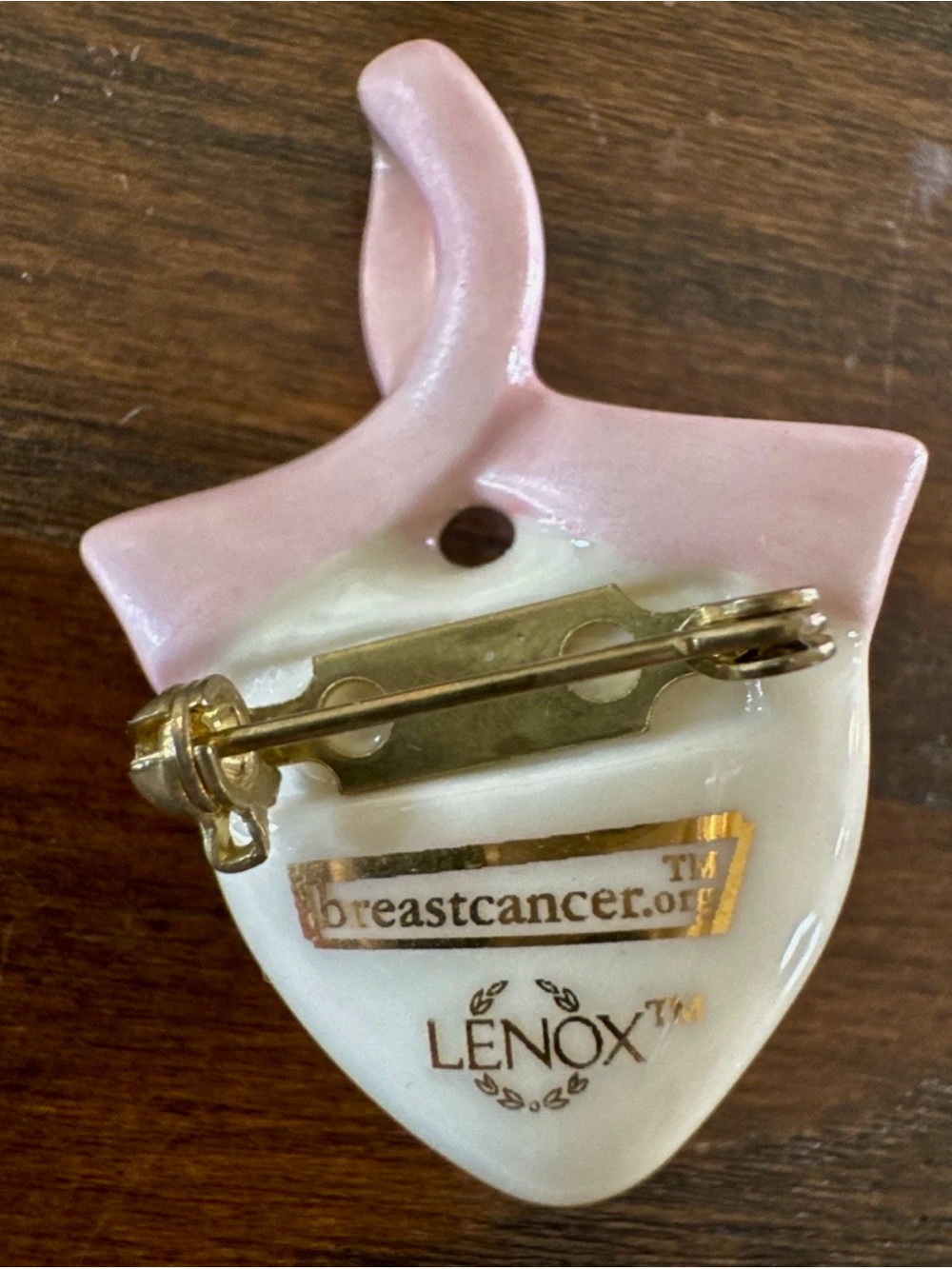 LENOX Pink and White Heart Ribbon Pin Pendant - Picture 2 of 5